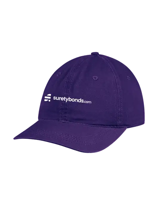 Garment Washed Unstructured Twill Purple Cap w/SuretyBonds.com Logo