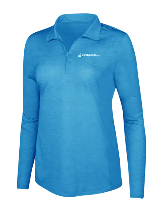 Light Blue Heather Womens Posicharge Tri-Blend Wicking 1/4 Zip Pullover w/SuretyBonds.com Logo