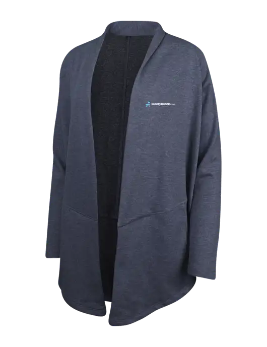 Estate Blue Heather/Charcoal Heather Womens Interlock Cardigan w/SuretyBonds.com Logo