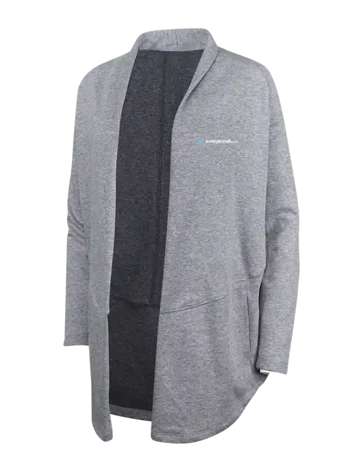 Medium Heather Grey/Char Heather Womens Interlock Cardigan w/SuretyBonds.com Logo