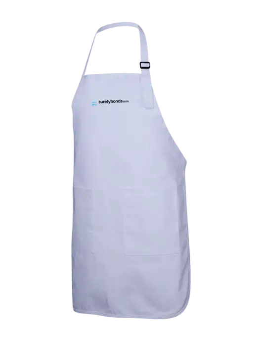 Full-Length White Apron With Pockets w/SuretyBonds.com Logo