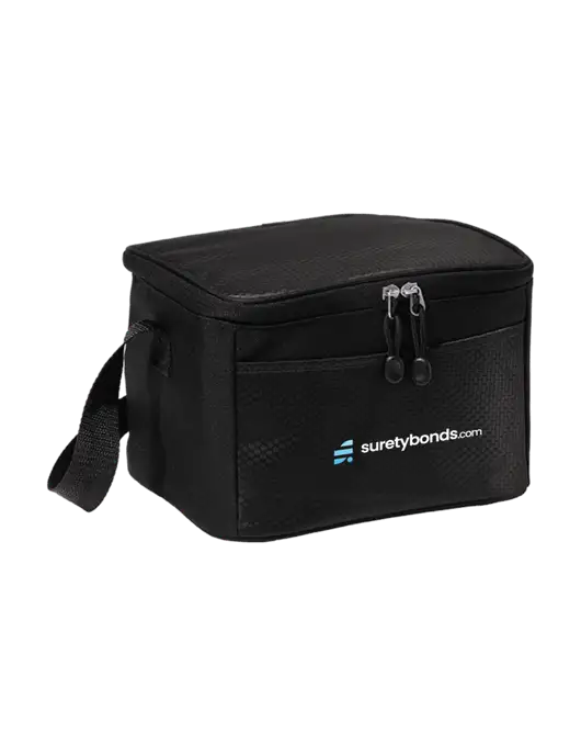 6 Can Black/Black Cube Cooler w/SuretyBonds.com Logo