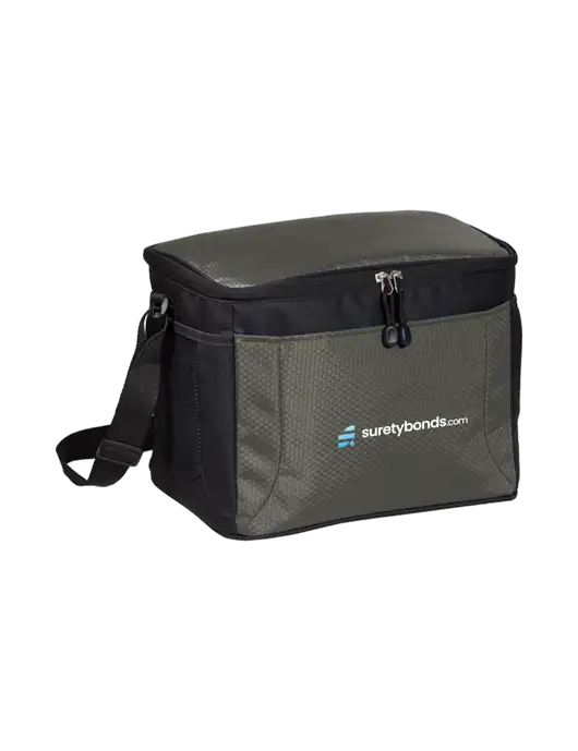 12 Can Grey/Black Cube Cooler w/SuretyBonds.com Logo
