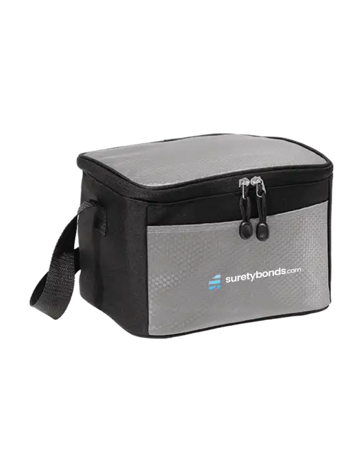 6 Can Grey/Black Cube Cooler w/SuretyBonds.com Logo