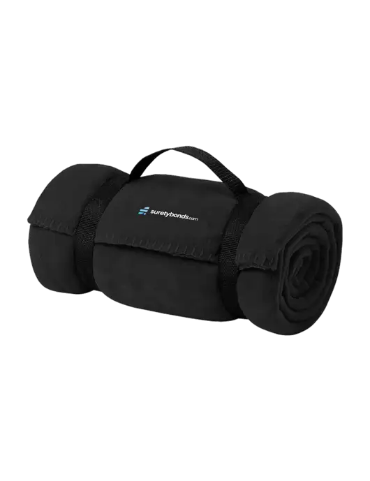 Casual Black Fleece Blanket With Strap w/SuretyBonds.com Logo
