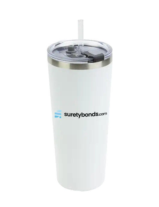 Brighton White 20 oz Insulated Tumbler & Straw w/SuretyBonds.com Logo