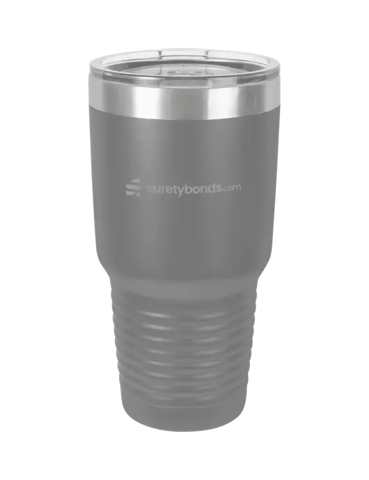 Polar Camel 30 oz Powder Coated Grey Vacuum Insulated Tumbler w/SuretyBonds.com Logo