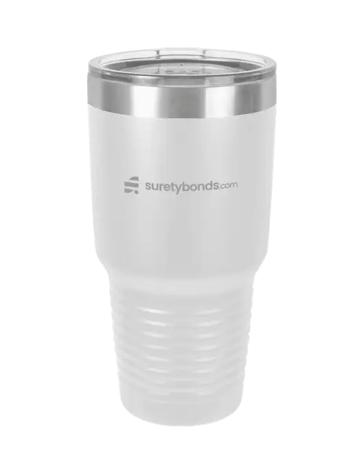 Polar Camel 30 oz Powder Coated White Vacuum Insulated Tumbler  w/SuretyBonds.com Logo