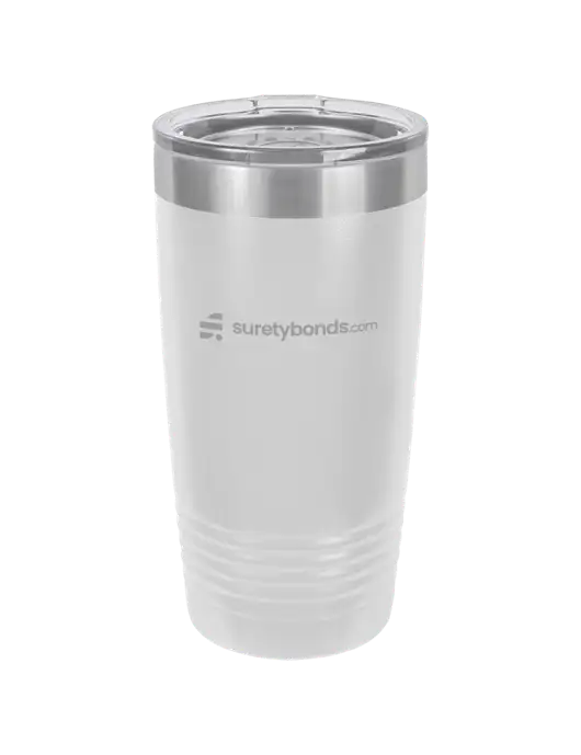 Polar Camel 20 oz Powder Coated White Vacuum Insulated Tumbler  w/SuretyBonds.com Logo