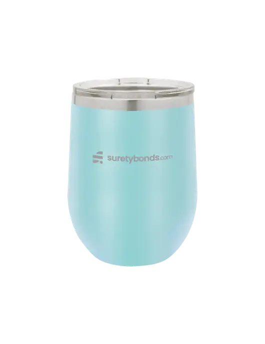 Polar Camel 12 oz Powder Coated Light Blue Vacuum Insulated Stemless Wine Tumbler w/SuretyBonds.com Logo
