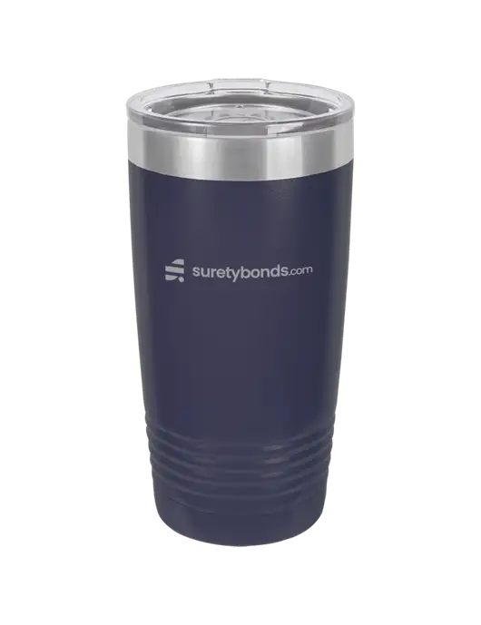 Polar Camel 20 oz Powder Coated Navy Vacuum Insulated Tumbler w/SuretyBonds.com Logo