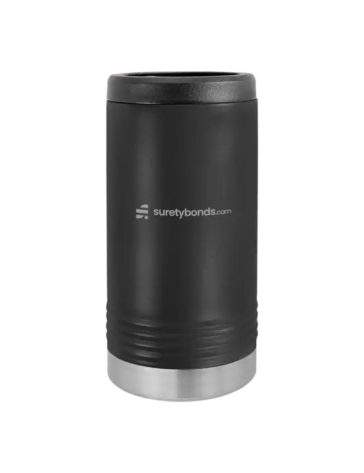 Polar Camel Powder Coated Black Vacuum Insulated Slim Beverage Holder w/SuretyBonds.com Logo