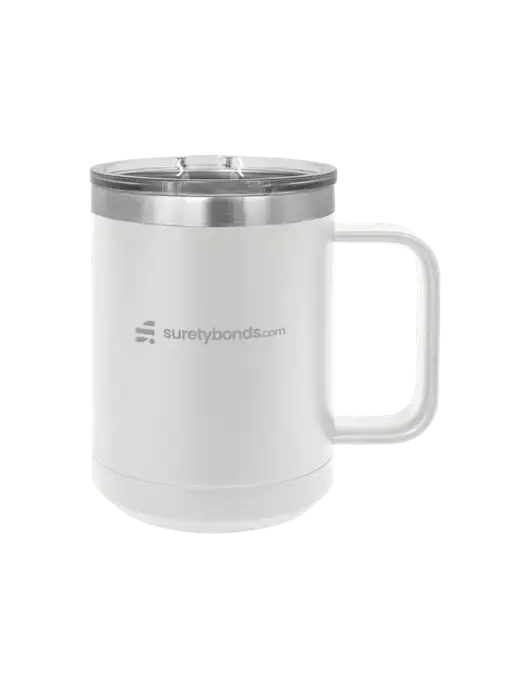 Polar Camel 15 oz Powder Coated White Vacuum Insulated Mug with Slider Lid w/SuretyBonds.com Logo