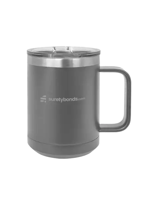 Polar Camel 15 oz Powder Coated Grey Vacuum Insulated Mug with Slider Lid w/SuretyBonds.com Logo