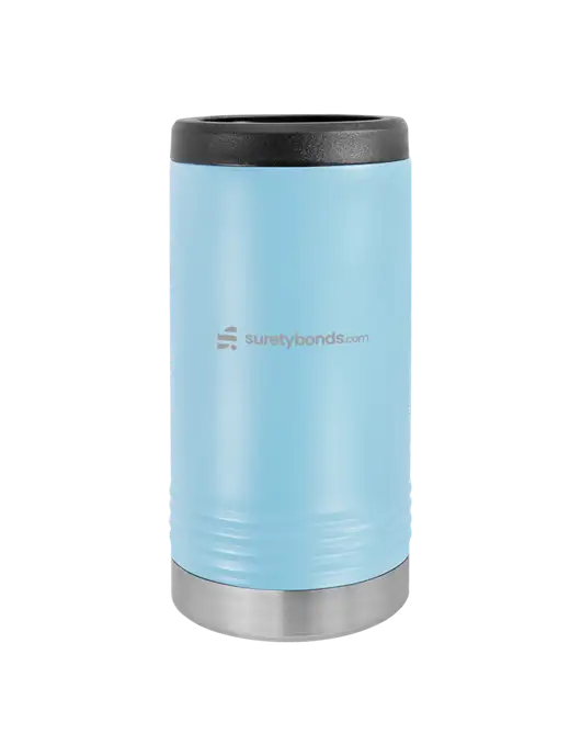 Polar Camel Powder Coated Light Blue Vacuum Insulated Slim Beverage Holder w/SuretyBonds.com Logo