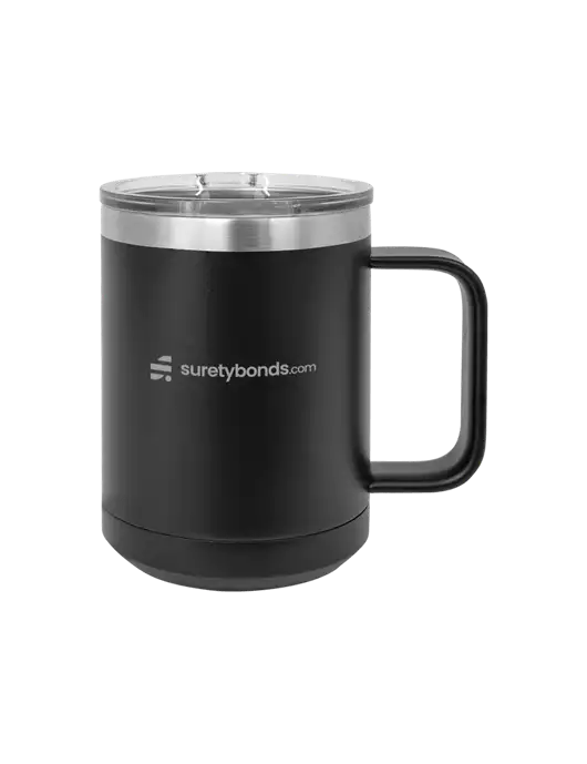 Polar Camel 15 oz Powder Coated Black Vacuum Insulated Mug with Slider Lid w/SuretyBonds.com Logo