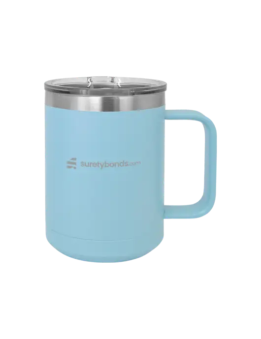 Polar Camel 15 oz Powder Coated Light Blue Vacuum Insulated Mug with Slider Lid w/SuretyBonds.com Logo
