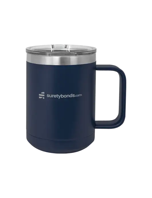 Polar Camel 15 oz Powder Coated Navy Vacuum Insulated Mug with Slider Lid w/SuretyBonds.com Logo