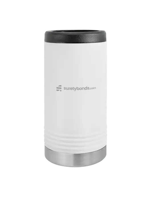 Polar Camel Powder Coated White Vacuum Insulated Slim Beverage Holder w/SuretyBonds.com Logo