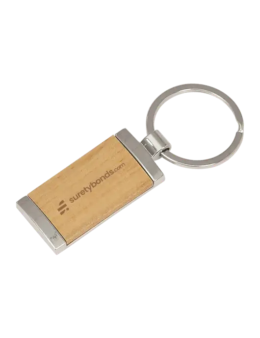 Wood & Silver Rectangle Keychain w/SuretyBonds.com Logo