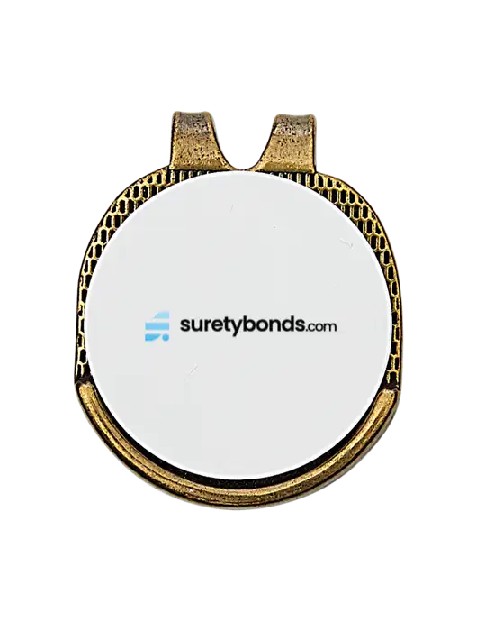 Antique Gold Hat Clip w/Golf Ball Marker w/SuretyBonds.com Logo