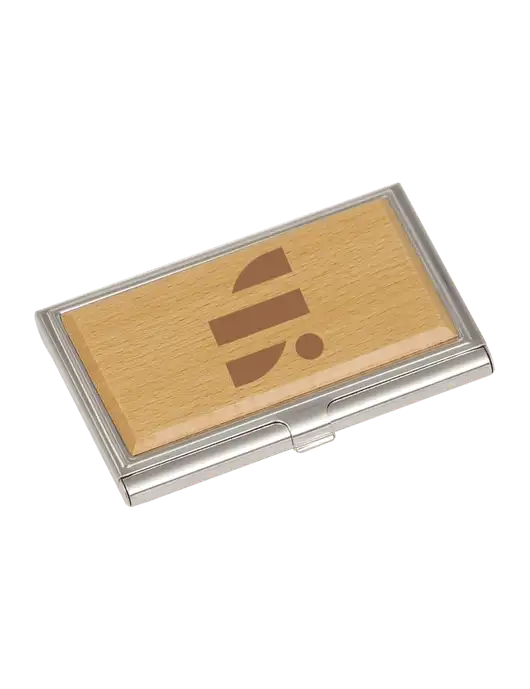 Wood & Silver Business Card Case w/SuretyBonds.com Icon Logo