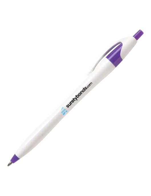 Novella Purple/White Splash Pen - Blue Ink w/SuretyBonds.com Logo