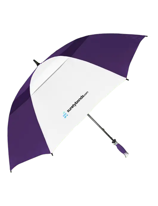 Purple/White Vented Typhoon Tamer Golf Umbrella w/SuretyBonds.com Logo