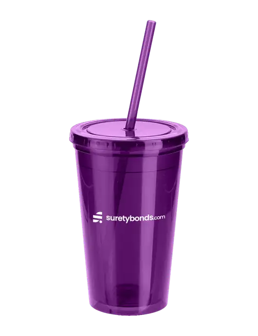 Sorrento Purple 16 oz Tumbler with Lid & Straw w/SuretyBonds.com Logo