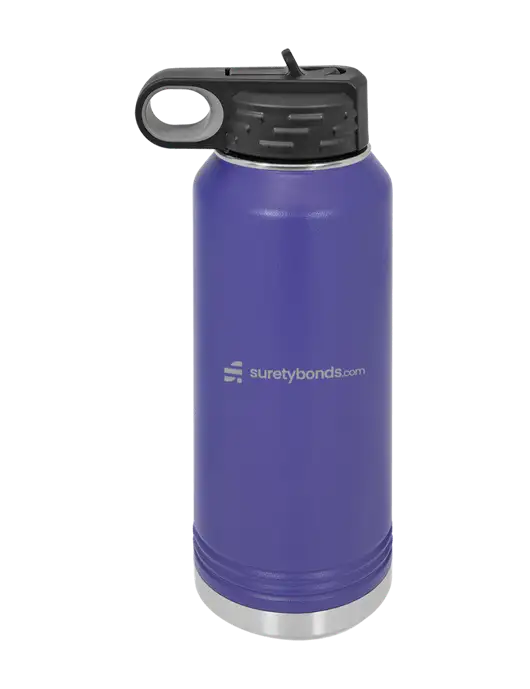 Polar Camel 32 oz Powder Coated Purple Vacuum Insulated Water Bottle w/SuretyBonds.com Logo