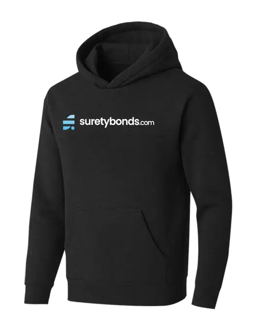 BELLA+CANVAS Black Heather Sponge Fleece Pullover Hoodie w/SuretyBonds.com Logo