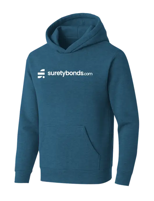 BELLA+CANVAS Heather Deep Teal Sponge Fleece Pullover Hoodie w/SuretyBonds.com Logo