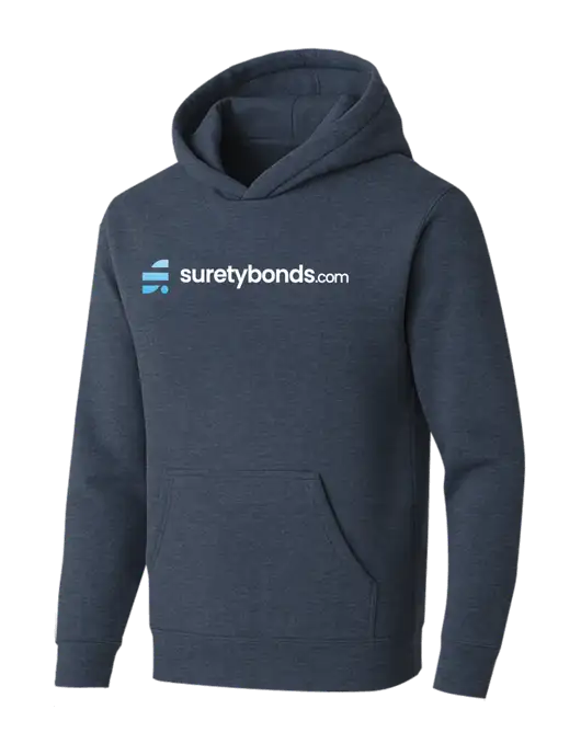 BELLA+CANVAS Heather Navy Sponge Fleece Pullover Hoodie w/SuretyBonds.com Logo