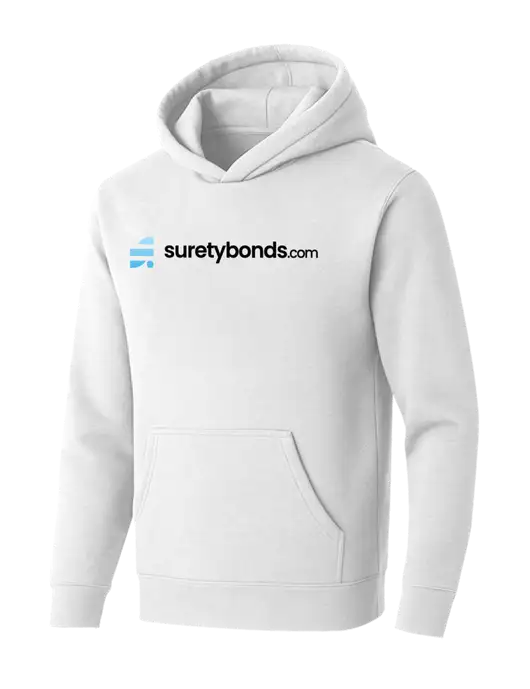 BELLA+CANVAS Heathered White Sponge Fleece Pullover Hoodie w/SuretyBonds.com Logo