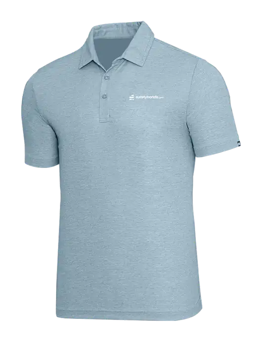 TravisMathew Light Blue Heather Oceanside Polo w/SuretyBonds.com Logo