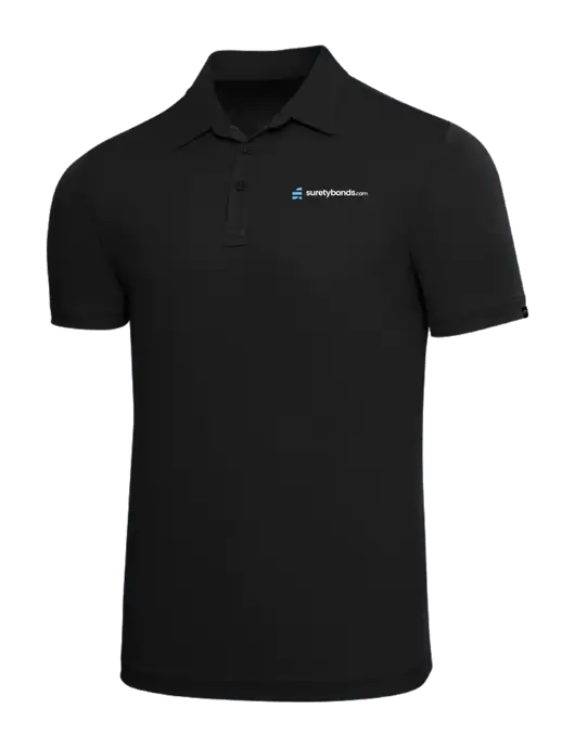 TravisMathew Black Solid Oceanside Polo w/SuretyBonds.com Logo