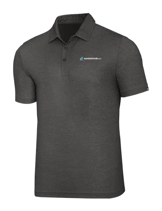 TravisMathew Black Heather Oceanside Polo w/SuretyBonds.com Logo