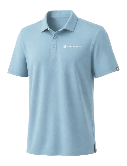 TravisMathew Light Sapphire Heather Coto Performance Polo w/SuretyBonds.com Logo