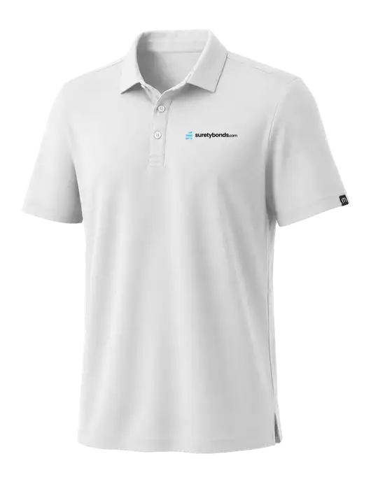 TravisMathew White Coto Performance Polo w/SuretyBonds.com Logo