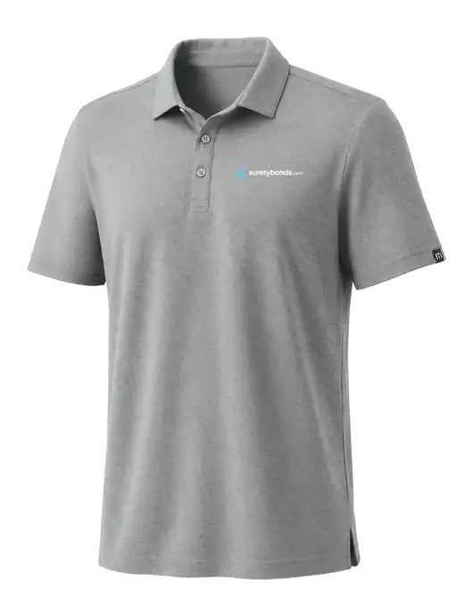 TravisMathew Medium Grey Heather Coto Performance Polo w/SuretyBonds.com Logo