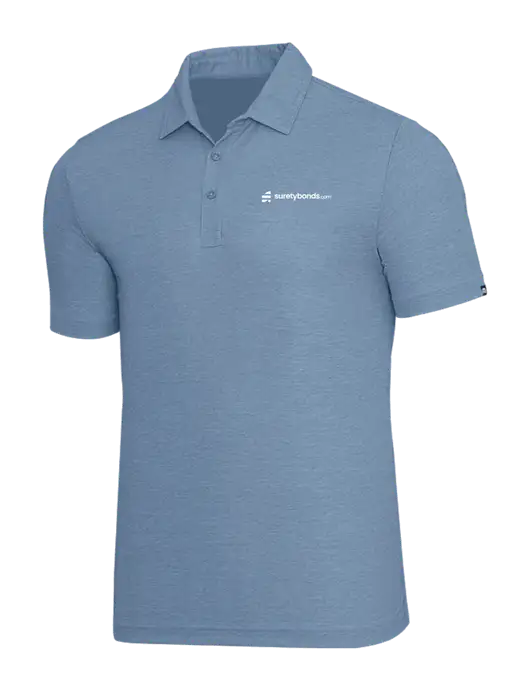 TravisMathew Slate Blue Heather Oceanside Polo w/SuretyBonds.com Logo