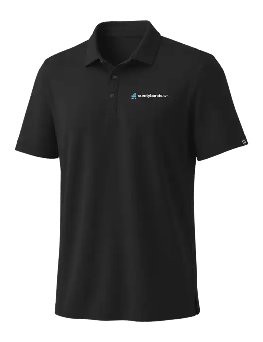 TravisMathew Black Coto Performance Polo w/SuretyBonds.com Logo