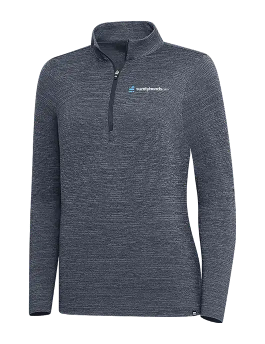 TravisMathew Navy Heather Womens Crestview 1/4 Zip w/SuretyBonds.com Logo