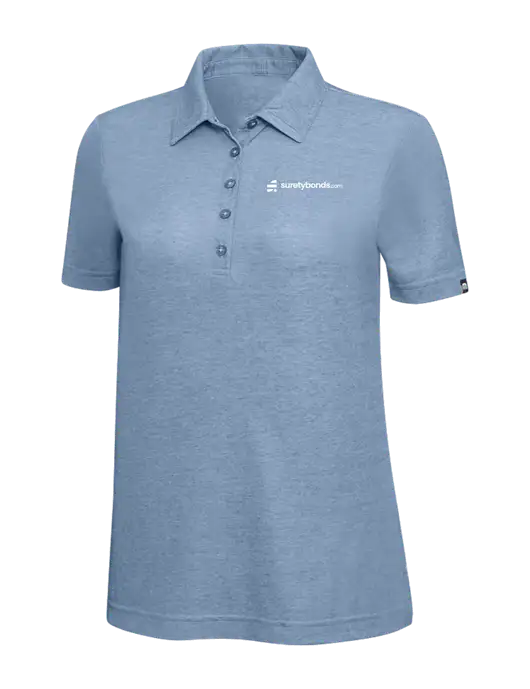 TravisMathew Slate Blue Heather Womens Oceanside Polo w/SuretyBonds.com Logo