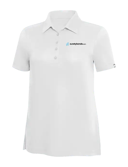 TravisMathew White Solid Womens Oceanside Polo w/SuretyBonds.com Logo