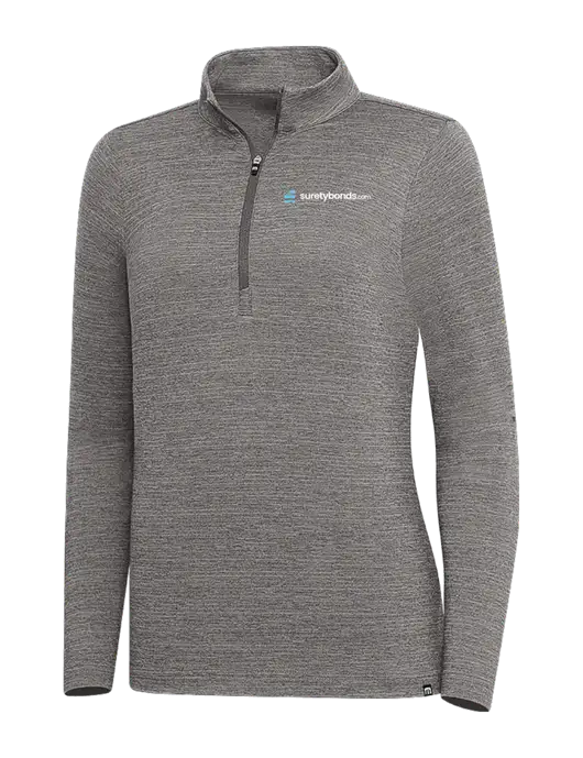 TravisMathew Medium Grey Heather Womens Crestview 1/4 Zip w/SuretyBonds.com Logo