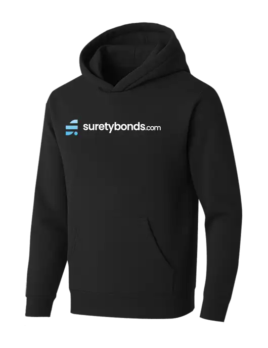 BELLA+CANVAS Black Sponge Fleece Pullover Hoodie w/SuretyBonds.com Logo