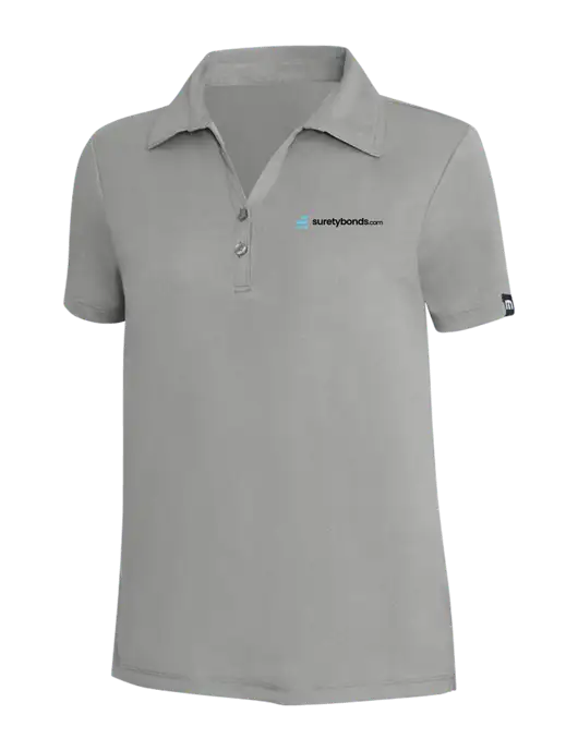 TravisMathew Light Grey Heather Womens Coto Performance Polo w/SuretyBonds.com Logo