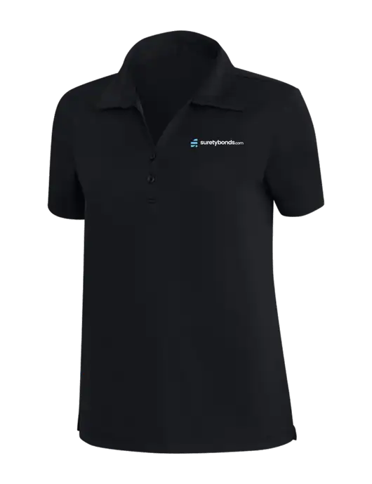 TravisMathew Black Womens Coto Performance Polo w/SuretyBonds.com Logo