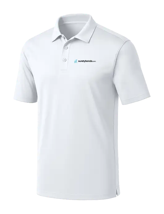 White Silk Touch Performance Polo w/SuretyBonds.com Logo
